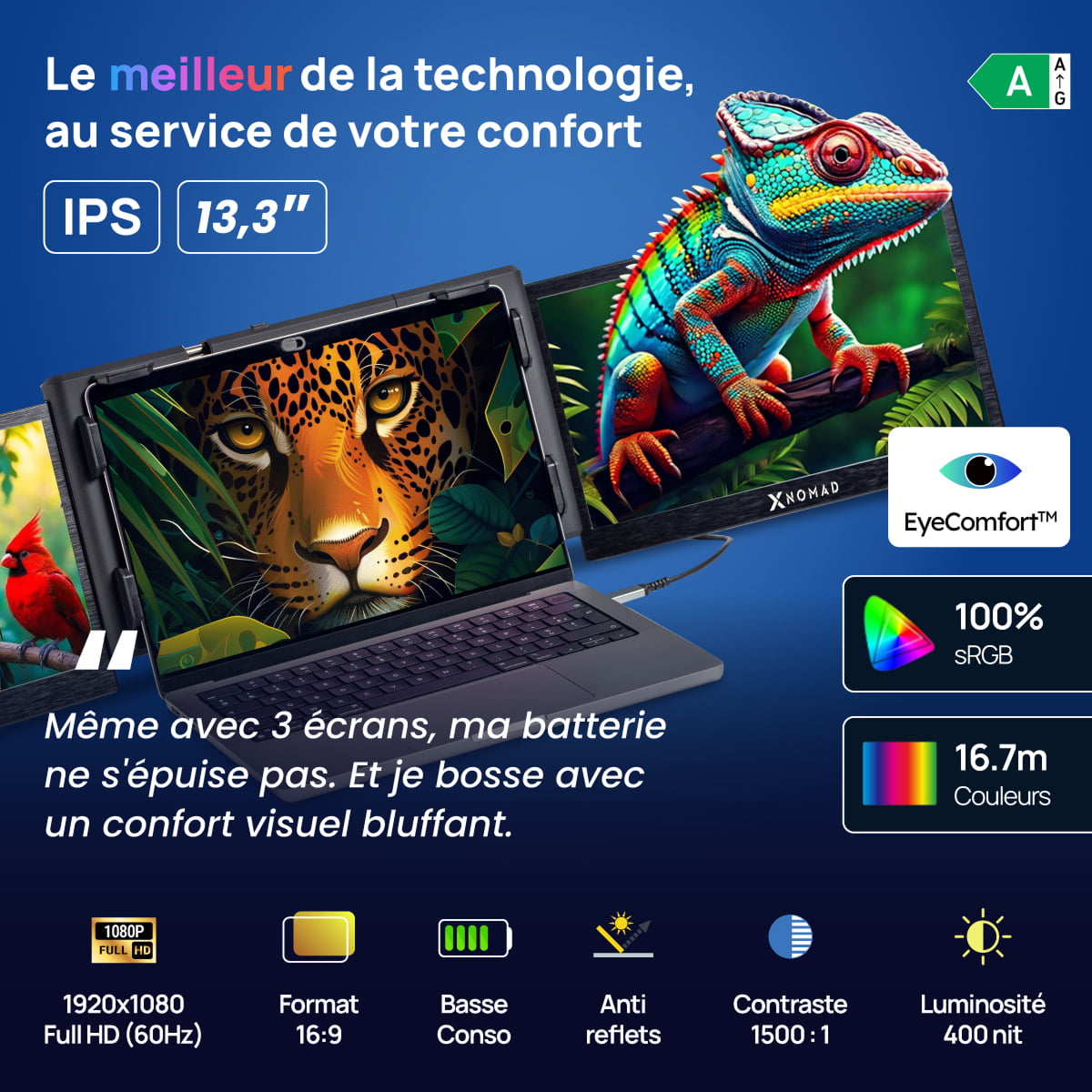 X3 Pro® Double Écran Portable 13,3" - Confort & Productivité.