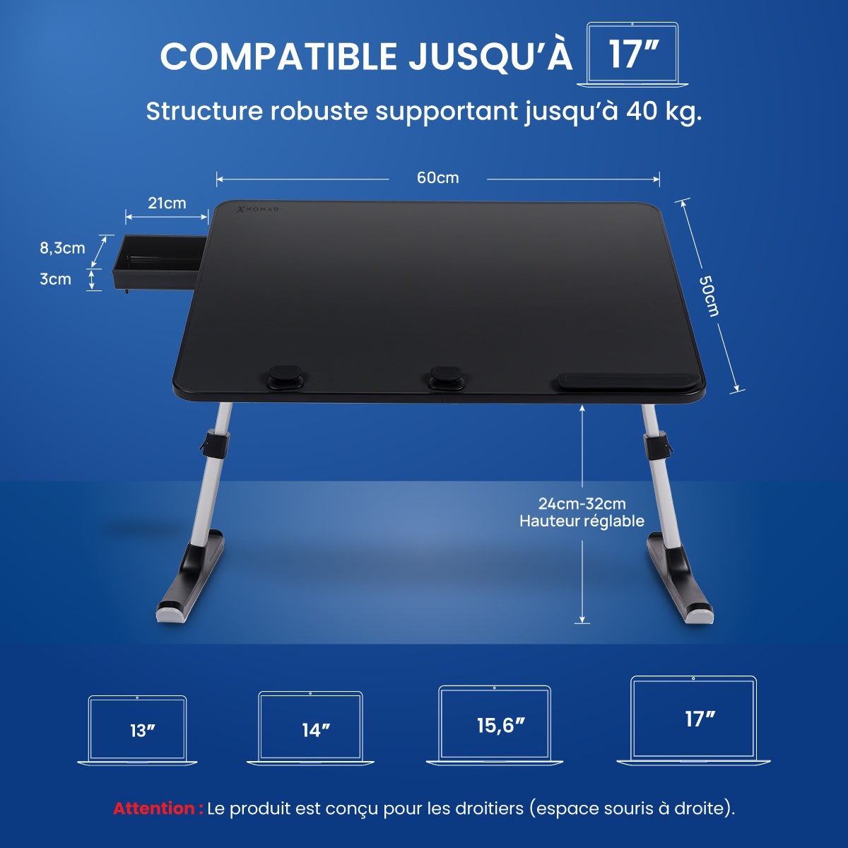 Airdesk® Table de télétravail pliante ergonomique