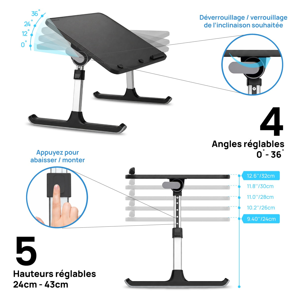 Airdesk® Table de télétravail pliante ergonomique