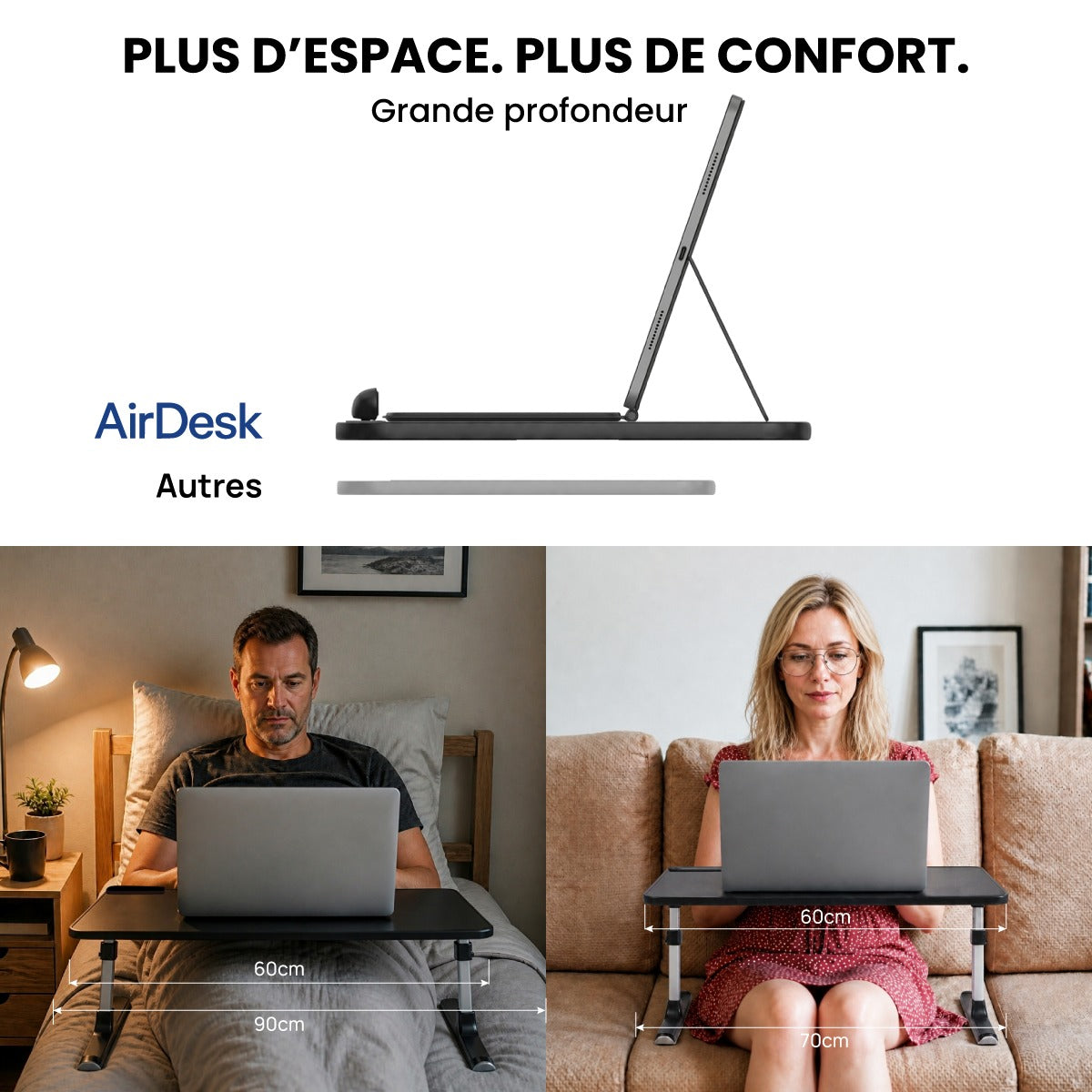 Airdesk® Table de télétravail pliante ergonomique